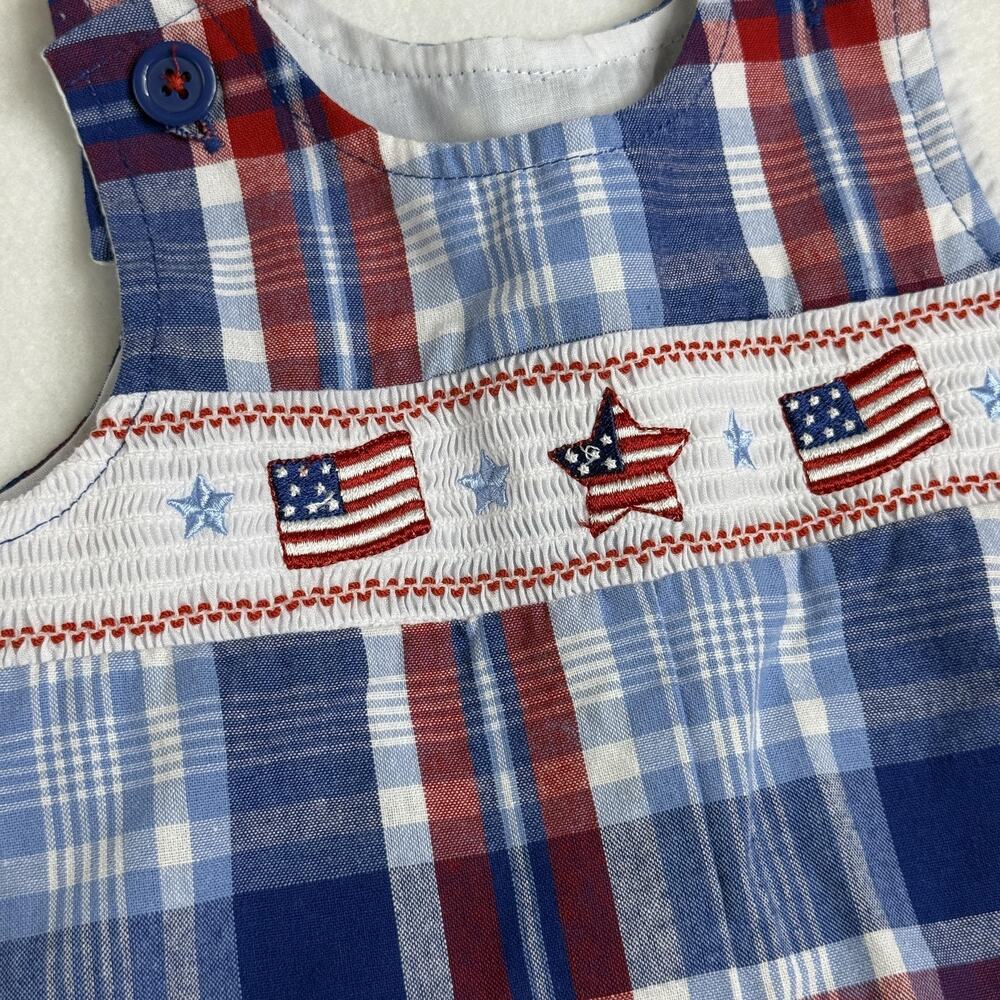 Patriotic Stars Stripes Flag 4th July GoodLad Shortall Romper Boys 12-18M Plaid